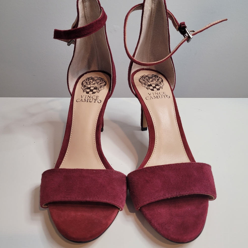 Vince Camuto Women's Burgundy Suede Ankle-Strap Heels Size 71/2